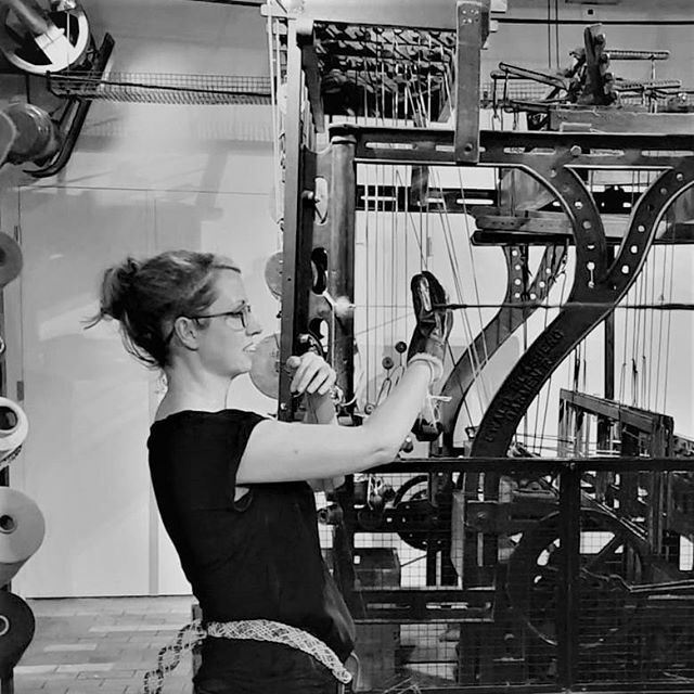 NaseemDarbey's tweet photo. Action shot! 📸 Me sampling at the #Textiellab with their fabulous team, as part of my recent research project Sojourn 2019. 
I love working hands on! Passementarie is a very creative process. Big threads are made by spinning and layering mixed yarns … https://t.co/tWYhQ9ifsn https://t.co/faKWuOV6wh