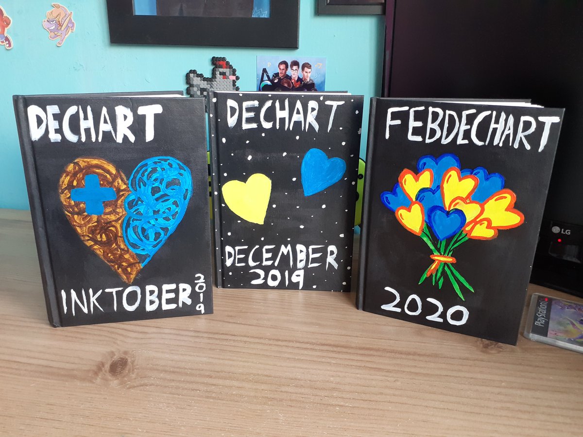 TheDogtor's tweet photo. So proud of this cool set of books! 😁 
Really have enjoyed doing the art prompt for these, I've been able to try new styles and develop my techniques. Even found I love watercolours, which I never tried before these! 💙 #FebDechART #DechartDecember #DechartInktober #DechartGames https://t.co/bTiWXpYMRK