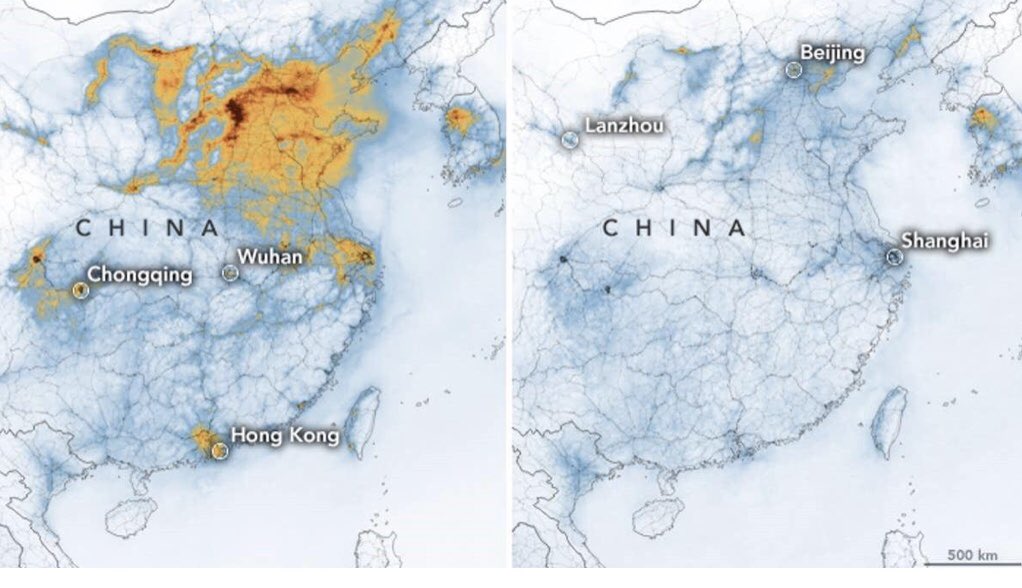 Conséquence du coronavirus en Chine : chute spectaculaire de la pollution atmosphérique, liée aux mesures de quarantaine et de confinement. Du jamais vu. 

Source : francetvinfo.fr/sante/maladie/…
