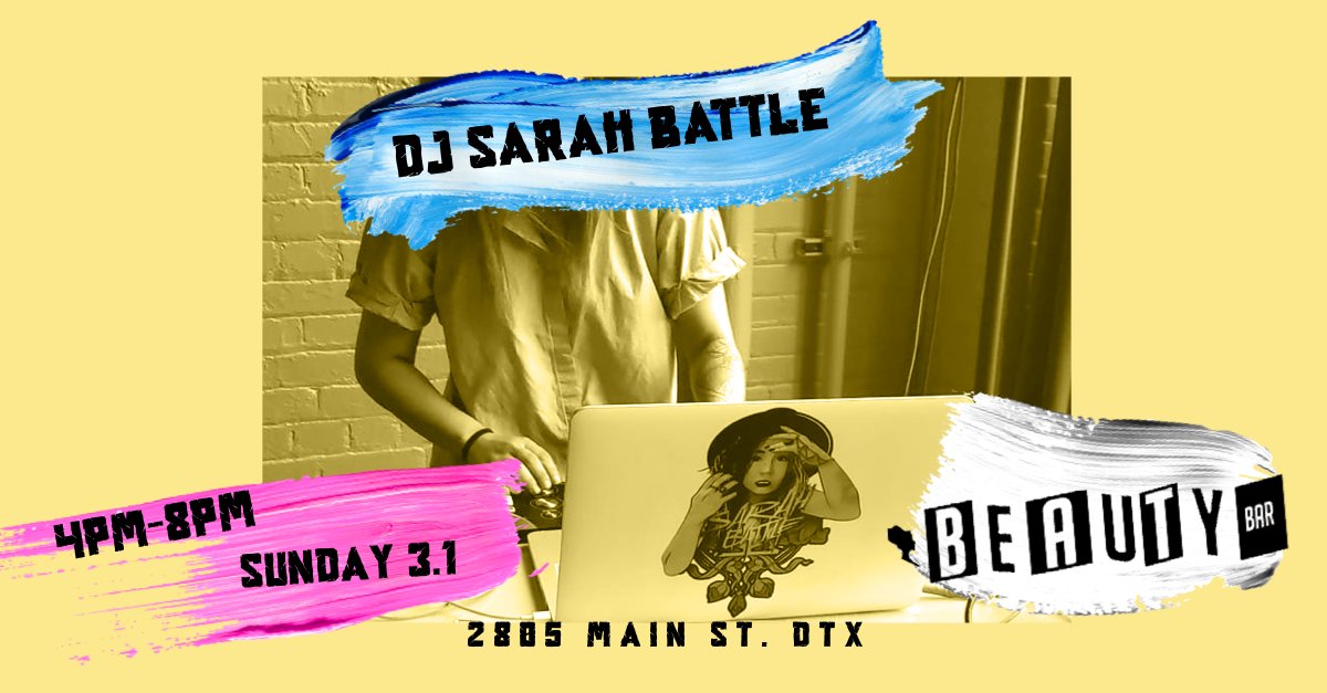 TODAY : Sunday day party with Sarah Battle at Beauty Bar Dallas! Sunday March 1st 2020! Open format, open play!
4p - 8p /// no cover