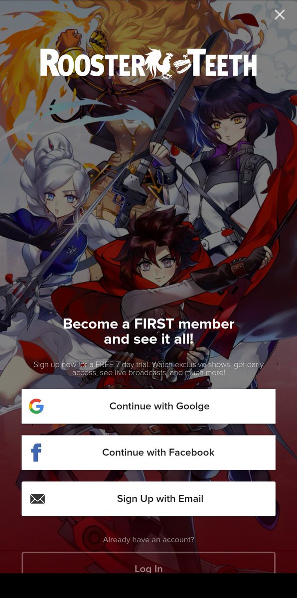 HeyItSloth's tweet photo. I enjoy that @RoosterTeeth is asking me to sign in with GOOLGE https://t.co/6IdDmArLa1
