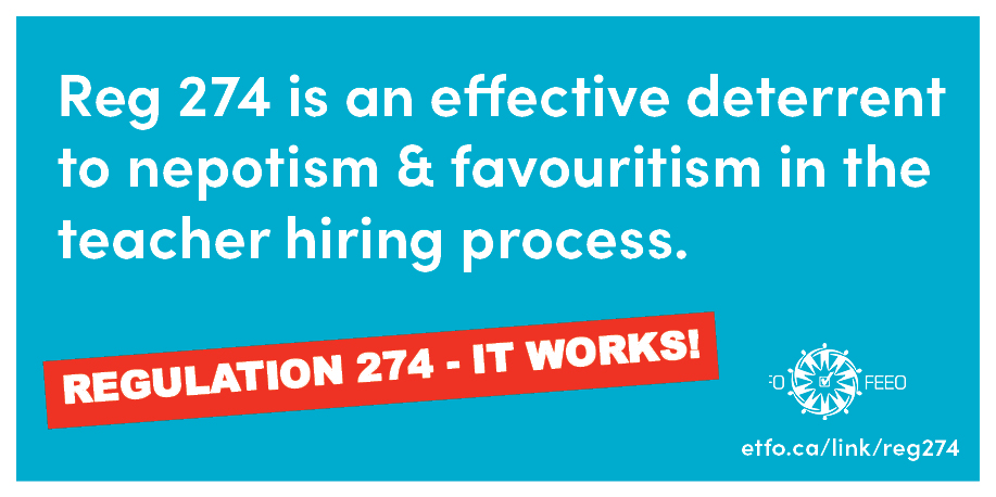 ETFOeducators's tweet photo. Are you wondering why ETFO supports a fair and transparent hiring, known as Regulation 274? Here is a handy backgrounder from @ccpa to understand why a fair hiring practices supports all  https://t.co/5LDXkyvMCq #onpoli #ontedu https://t.co/SjSLr1fSmW