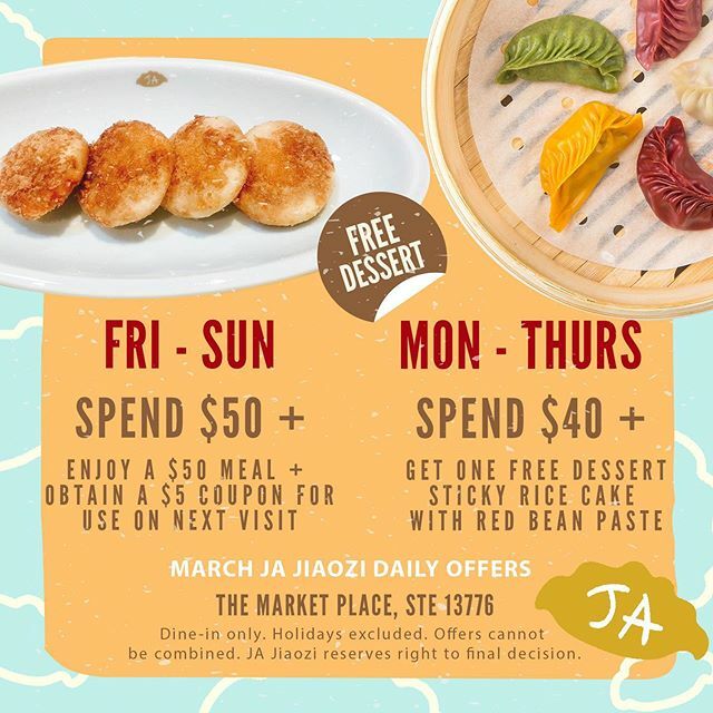 QuartersKBBQ's tweet photo. 🥟March JA Jiaozi Daily Offers!🥟 Mon - Thurs – Spend $40 + Get ONE FREE Dessert - Sticky Rice Cake with Red Bean Paste‼️ Fri – Sun –Enjoy a $50 meal + Obtain a $5 coupon for use on next visit ‼️ Dine-in only. Holidays excluded. Offers cannot be combin… https://t.co/2yUxY295pL https://t.co/b2YSVT5tw8