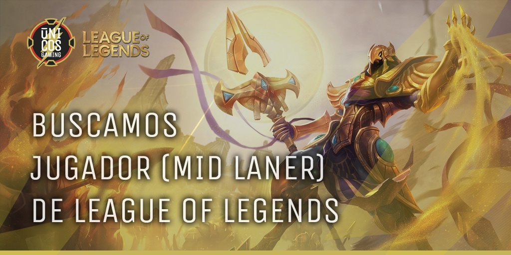 📢 ¡Buscamos Mid Laner para nuestro equipo de #LeagueOfLegends!

🏆 Circuito Tormenta
🏆 EAS (Segunda División)

🔹 Midlaner
🔹 D1+ (S9)
🔹 Buena actitud y espíritu de equipo.

✅ forms.gle/sS2RKLrgZ1CDvG…

#SomosUnicos 🧡⚡️
