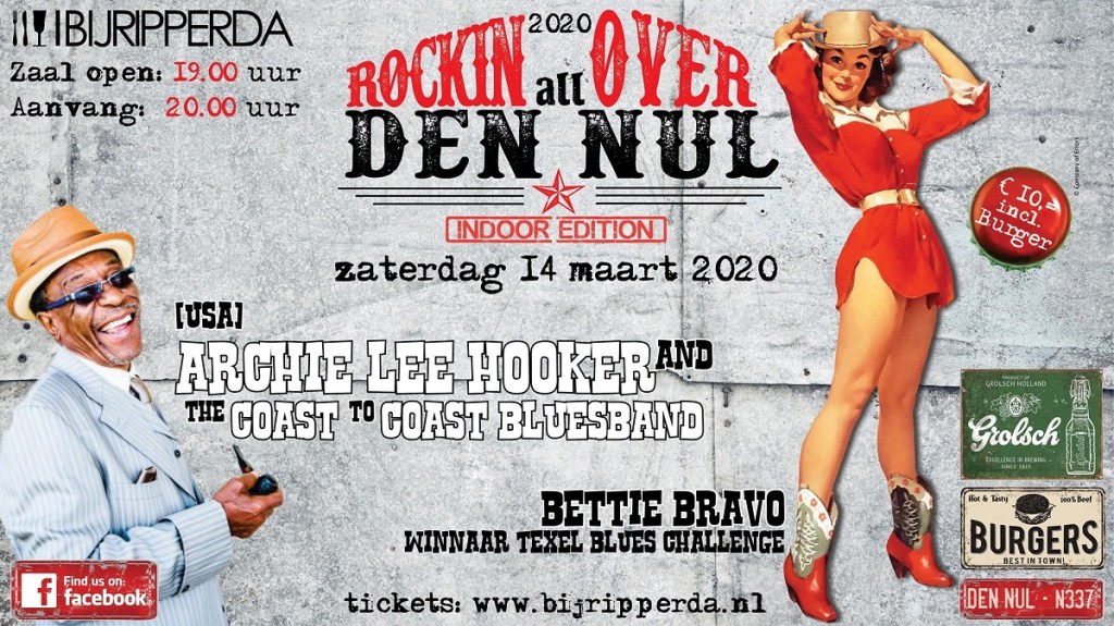 BluesMagazine's tweet photo. Rockin’ All Over Den Nul Indoor 2020 | Met Blueslegende Archie Lee Hooker en Bettie Bravo! Op zaterdag 14 maart bij@CafeRipperda! @DeBlueskrant #archieleehooker #bettiebravo https://t.co/sS3RidFYSy https://t.co/yMAxuyAxJ0