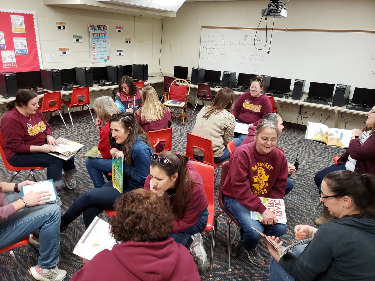 SE_LCcrew's tweet photo. Intermediate ELA teachers are sharing the love of favorite read-alouds during Friday's PD. The room was buzzing with energy! #LCcrew #authentic https://t.co/LGTJJkom2h