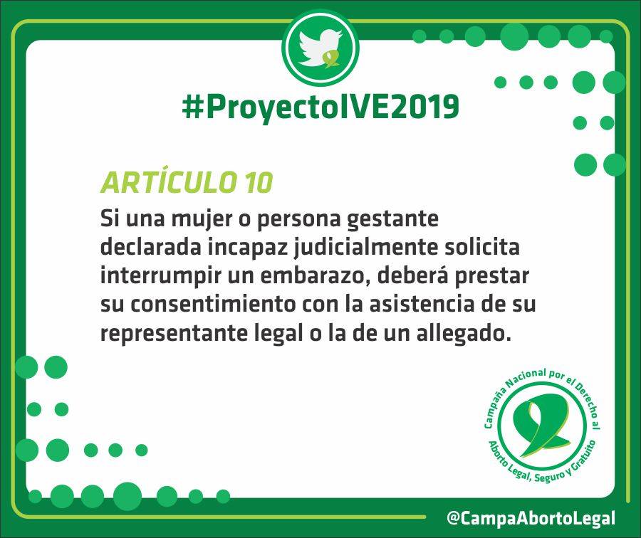 CampAbortoZSur's tweet photo. Si una persona gestante declarada incapaz judicialmente solicita interrumpir un embarazo, deberá prestar su consentimiento con la asistencia de su representante legal o la de un allegado #ProyectoIVE2019 #AbortoLegal2020 https://t.co/vvjkazjZkJ