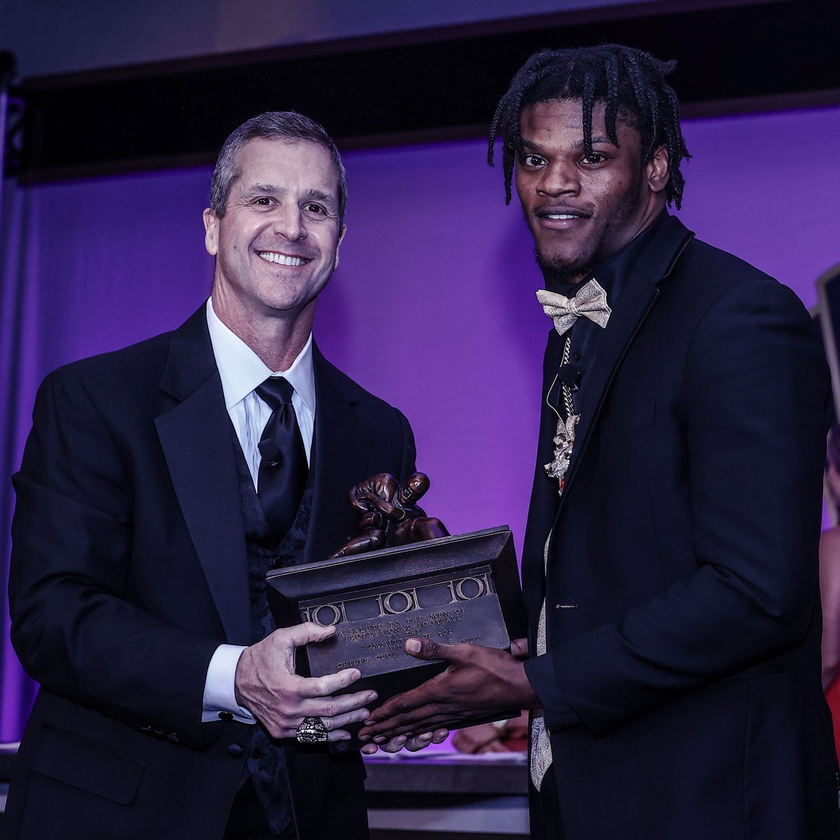 Ravens's tweet photo. Coach Harbaugh and @Lj_era8 brought home the hardware last night at the 101 Awards‼️ https://t.co/AJDR9N1nLO