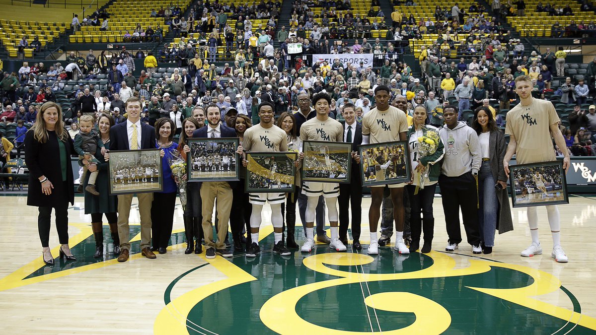 WMTribeMBB's tweet photo. A great day in Kaplan on Saturday and quite the impact from this special group of seniors. 

✅ 21 Regular Season Wins - Most since 1950
✅ School-Record 13 CAA Wins
✅ School-Record 10 Road Wins https://t.co/oteuG5T2S0