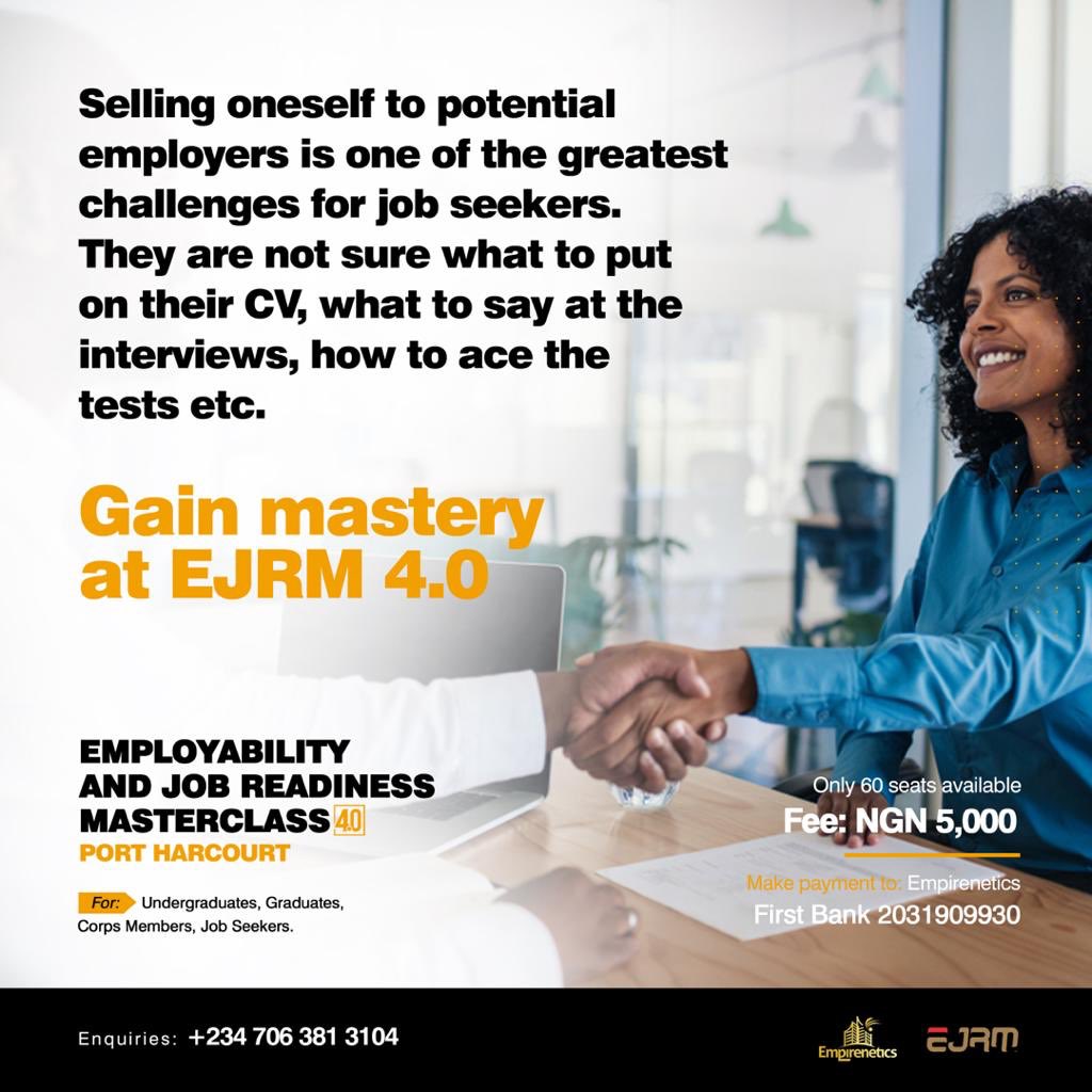 EJRMasterclass's tweet photo. Some will be job seekers for only a very short while because, they would be masters at their own game and would definitely get a good job quicker than their friends expected. https://t.co/QNvn1NmmTG