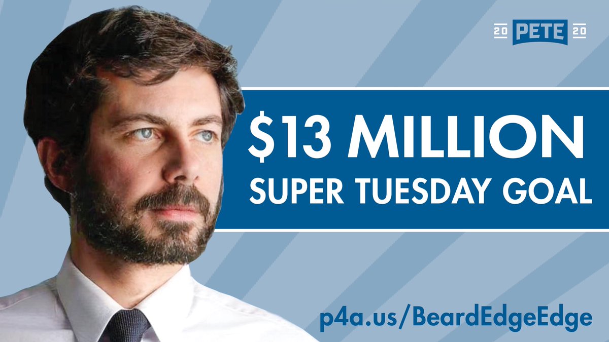 AdventuresMayor's tweet photo. Appreciate all the ways @TheRyRichardson has had #TeamPete's back? Make her #PresidentZaddy vision come true. Donate here: https://t.co/MYzzm7uDNz

#BeardedButtigieg #BeardEdgeEdge #SuperTuesday https://t.co/Vp88KBHNOT