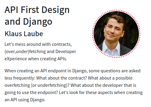 DjangoDenmark's tweet photo. Let's learn more about API design for Django: @kplaube will share important approaches to solving production-grade API endpoint challenges and improving Developer eXperience.

Django Day Copenhagen, April 17th 2020.

The full program is ready later today: https://t.co/pygoSXNkdX https://t.co/BuRT3J1iSK