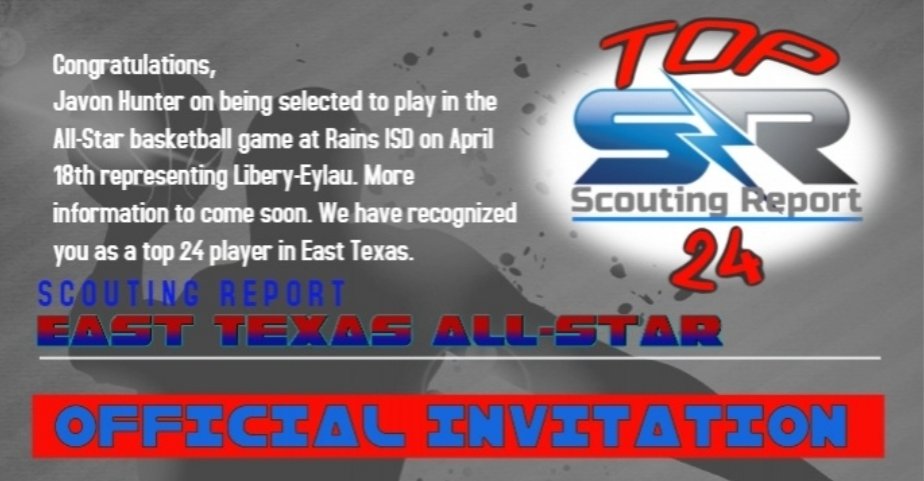 SR_scouting's tweet photo. We would like to congratulate Libery-Eylau senior @OfficialHunt_ on being selected to play in the Scouting Report East Texas top 24 All-Star basketball game April 18th at Rains ISD. LE, mark your calendars and come out and support your Leopard! @CoachJTimmons @Coachharmon82 https://t.co/znu5Dm0tRE