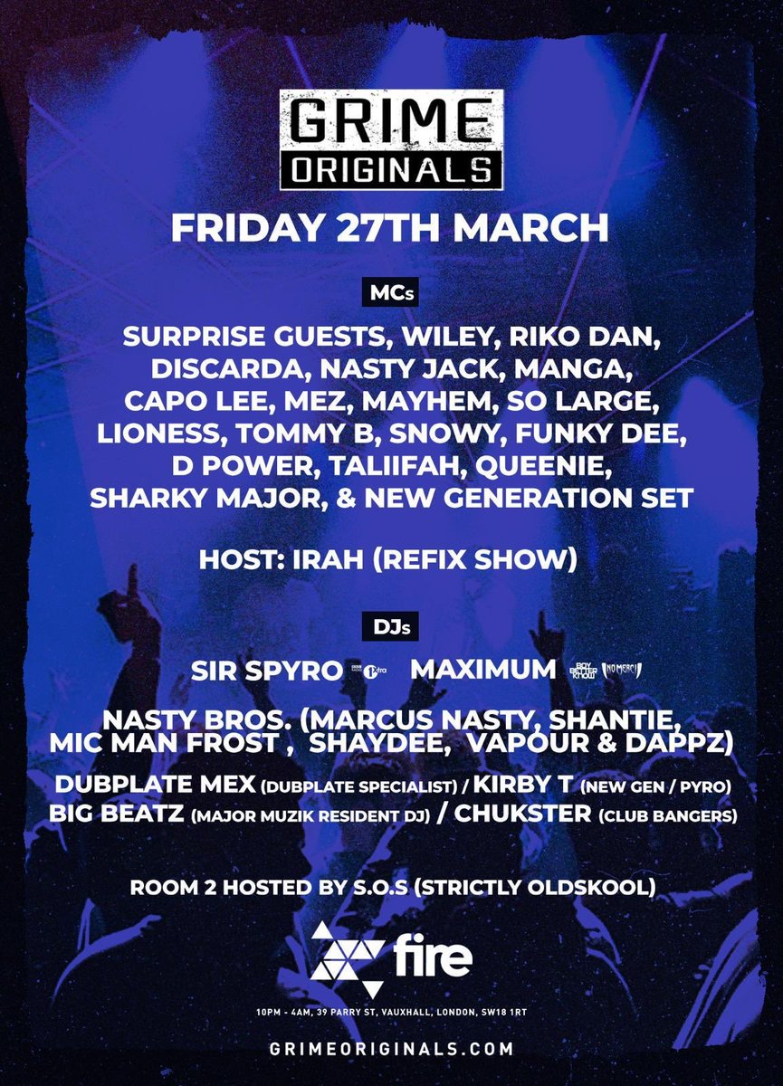 NastyJack's tweet image. King Kweffa returns to @grimeoriginals Friday 27th March with this big line up - go and get your tickets now #grime #grimeevents #grimeoriginals #kingkweffa #marchmadness