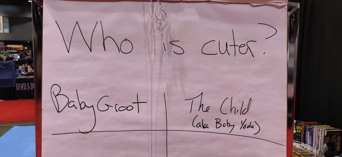 libcomix's tweet photo. Today may be our most divisive poll yet. Who is cuter: Baby Groot or Baby Yoda?

Come by Booth 517 and help your preferred baby win. #C2E2 #libpopup https://t.co/C70088Z7Vj