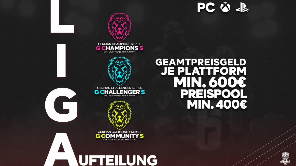 ebattleGG's tweet photo. LIGA AUFTEILUNG 🏆 R6S GCS 🏆
🥇German ,,CHAMPIONS“ Series
🥈German ,,CHALLENGER“Series
🥉German ,,COMMUNITY“ Series

[PC|XBOX|PS4] jeweils
- min. 600€ Preisgeld
- min. 400€ Preispool

Informationen zu den Qualifikationen und weitere Details folgen in Kürze! 🔥
#r6s #liga #gcs https://t.co/XmiwqDbIMb