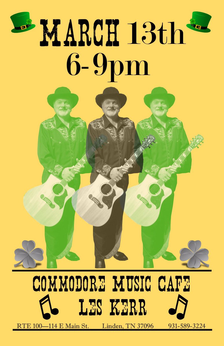 LesKerr's tweet photo. Looking forward to playing @commodorehotel March 13, less than 2weeks from today. Make your plans to be there! #commodorehotel #lindentn #leskerr #americanamusic #folkmusic https://t.co/6w8vXf1aqv