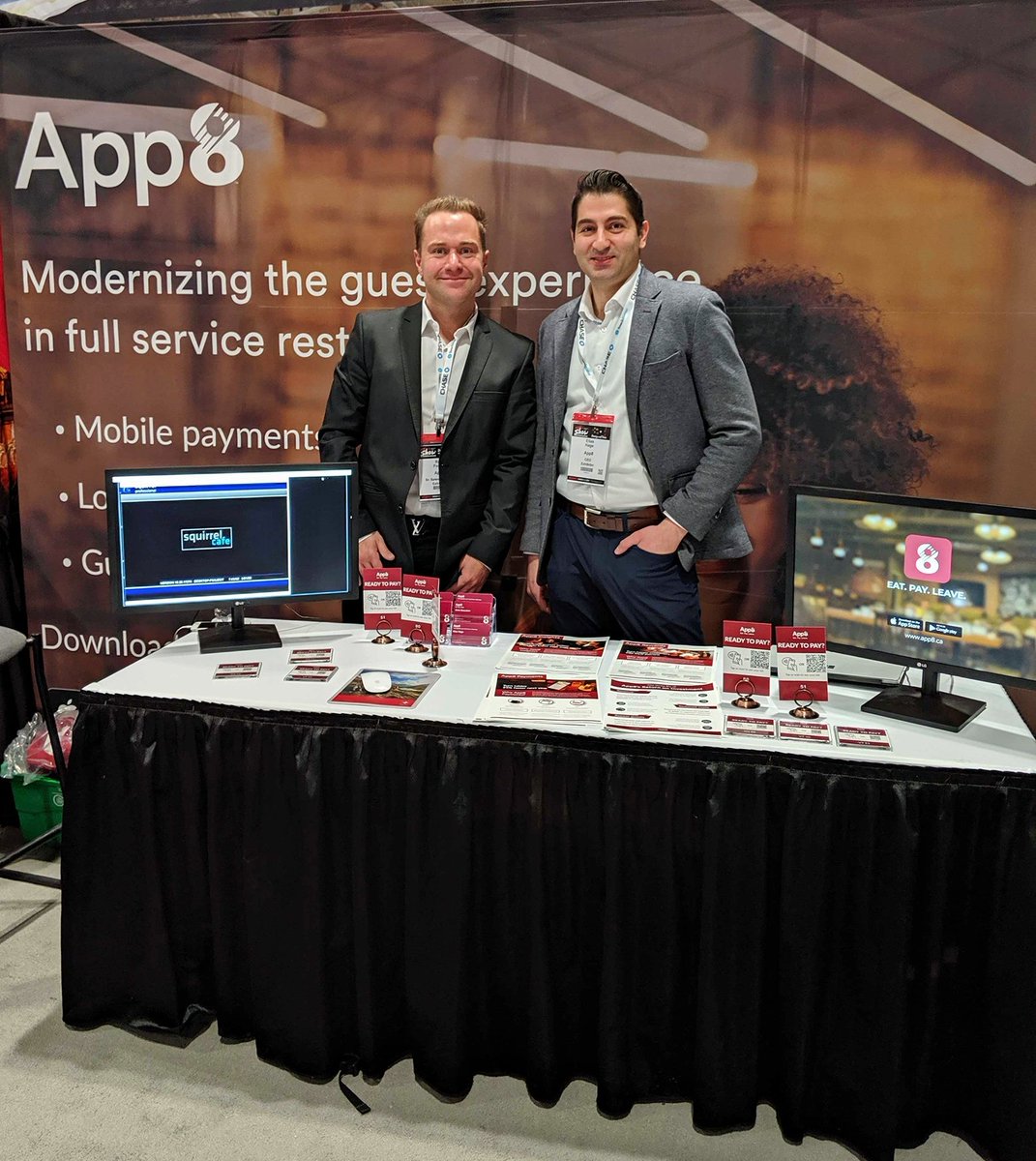 app8solutions's tweet photo. The #App8 team is ready to go for day one of #RCShow20! Stop by booth #1254 to learn how App8’s payment and loyalty service can: grow your revenue, increase guest visits, and reduce your overhead costs. 

@RestaurantCA #RestaurantsCanada #RCShow #RestaurantTech  #MobilePayments https://t.co/I4O5KwcmHH