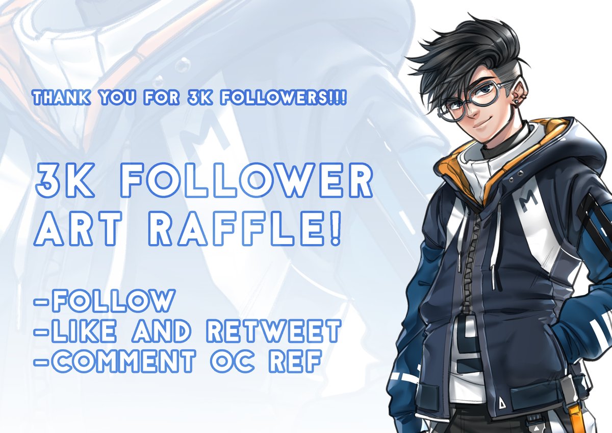 ✨ART RAFFLE / ART GIVEAWAY!!✨
✨Thank you for the 3k followers !!✨

Win a free halfbody illust of a character your choice!
Winners will be picked randomly!

To enter : 
Follow me 
Retweet post
Comment an image of your OC
Ends on April 10th!

Love you guys! GOOD LUCK!!!