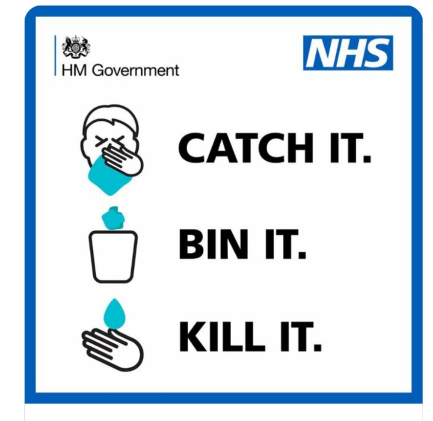 You can help stop the spread of germs like #Coronavirus by:

➡️ Catching sneezes and coughs in a tissue
➡️ Bin tissues straight after use
➡️ Kill germs by frequently washing your hands with soap 

For further information, please visit nhs.uk/conditions/cor…