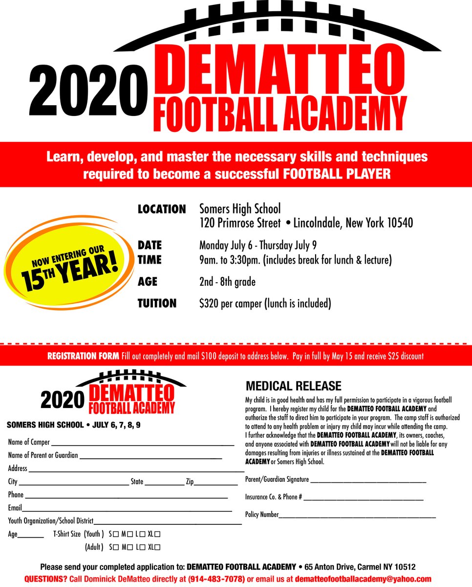 DeMatteoFB's tweet photo. 2020 @DeMatteoFB Registration Form!!! https://t.co/I4XpaO3aXm