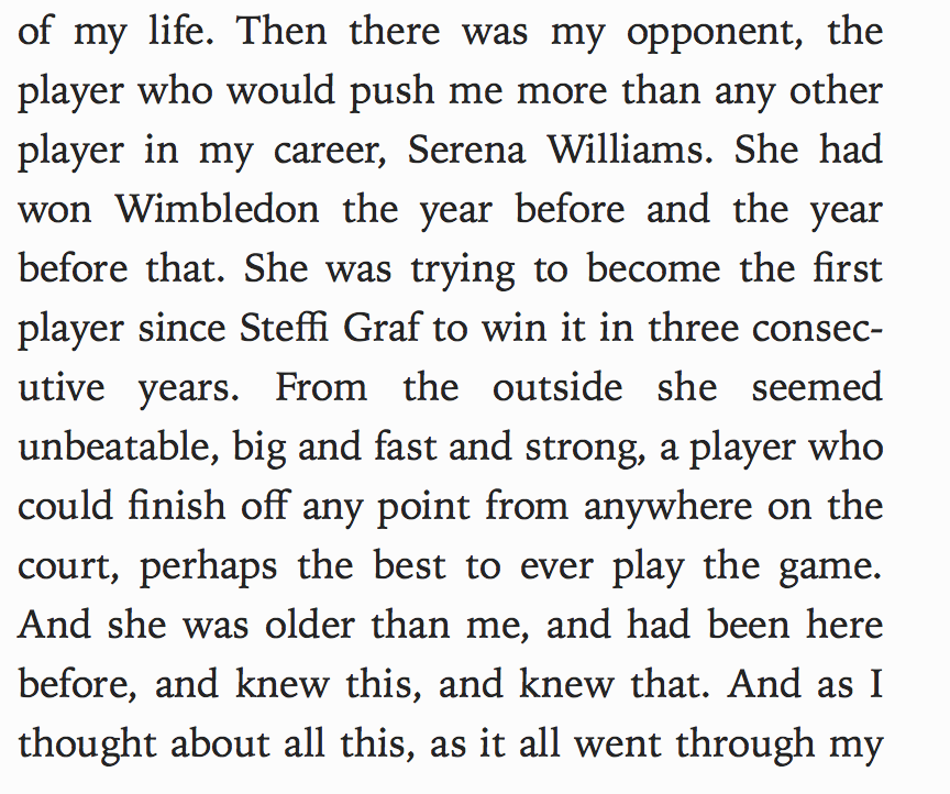 A sizable portion of the book was about Serena Williams.