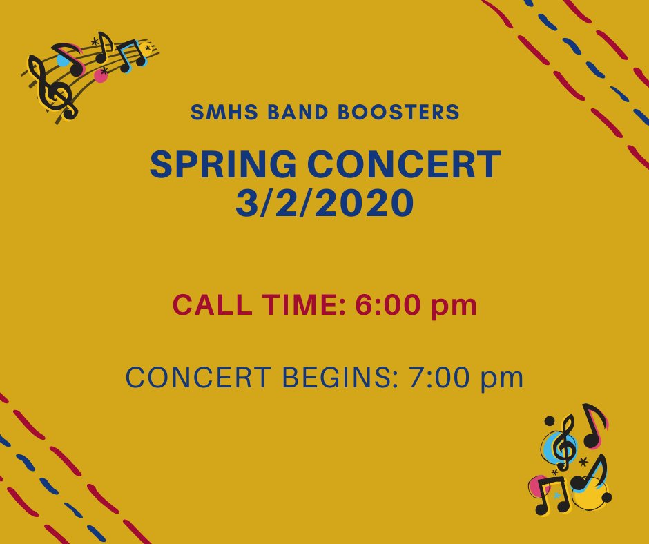 SMHSBandBooster's tweet photo. Join us Monday, March 2nd at 7pm in the SMHS Performing Arts Center for a festival of National Anthems performed by our own Matador Concert Band, Shea MS 7th grade band, and Shea MS 8th grade band.

#MusicEd #PVSchools #FineArts #ArtsEd #BandFam #WeAreMatadors https://t.co/MSjKkSP9jg