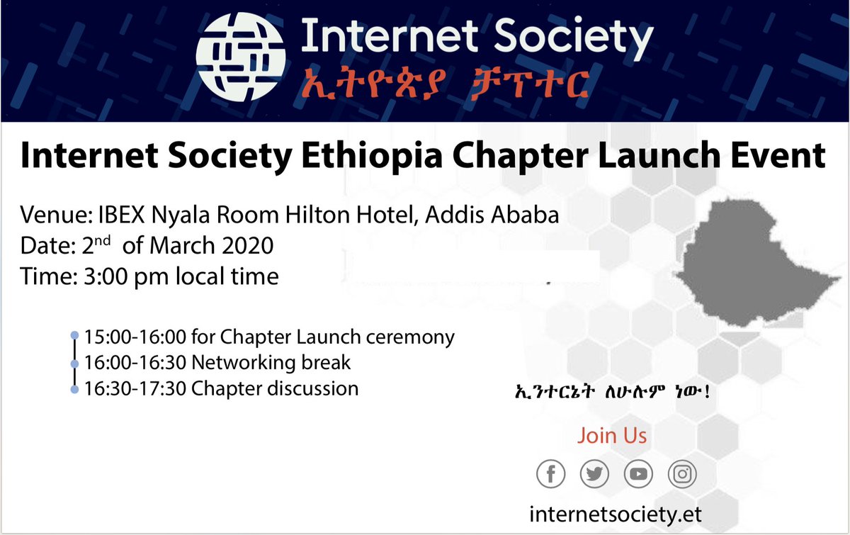 IsocEthiopia's tweet image. Internet Society Ethiopia Chapter Launch Event
#Ethiopia #ISOC #chapterlaunch