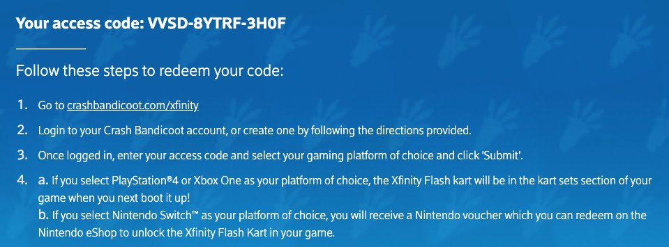 TheMcGuireCode's tweet photo. Hi everybody. Anybody play #CrashTeamRacing? I don’t, but I have a code to get a limited edition #XfinityFlash kart.

Since I won’t be using it, I figured I’d give it away on a first-come, first-served basis.

So have at it, Crash Team Racing fans!

#FreeCodes #FreeGameCodes #DLC https://t.co/NpyLLIW4iW