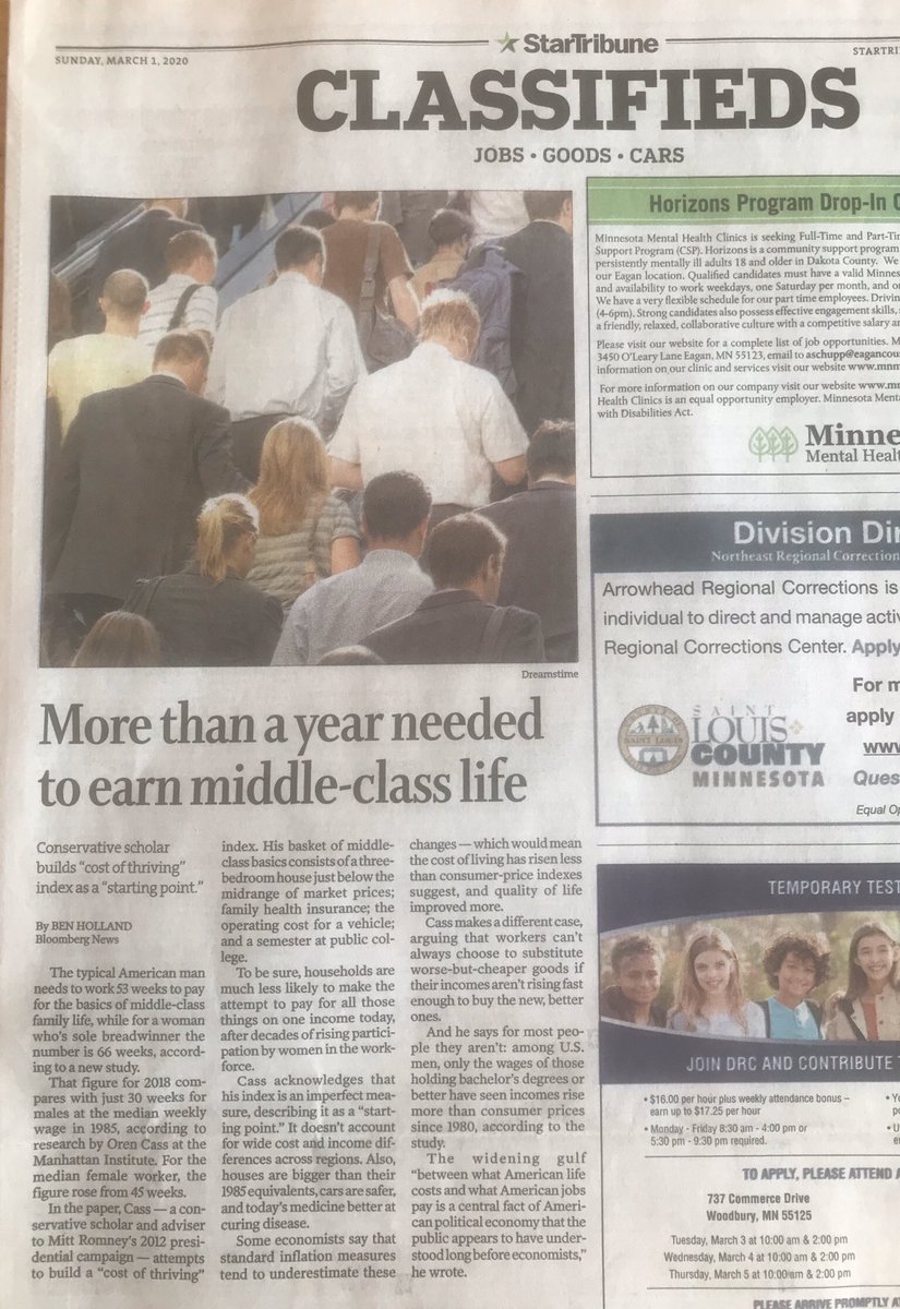 commers's tweet photo. This brief report on @oren_cass research belongs in the A section but I am delivering it to you from the K section. Not available in the online @StarTribune. #PayEquity #RealWages #FutureOfWork #SocialContract #MiddleClassAmericans https://t.co/30CziBadpJ