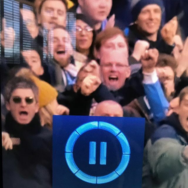 DaveCoups's tweet photo. Is that Noel Gallagher celebrating City’s first on the front row? #avfcmcfc https://t.co/TIIuLL4kSF https://t.co/AI2CaLOv44