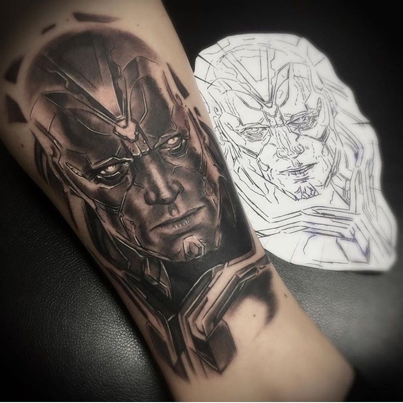 Killer Ink Tattoo on X: "Awesome #Vision tattoo by Sonny Mitchell with #killerinktattoo supplies! #killerink #tattoo #tattoos #bodyart #ink #tattooartist #tattooart #blackandgrey #blackandgreytattoo #thevision #paulbettany #marvelstudios #mcu https://t ...