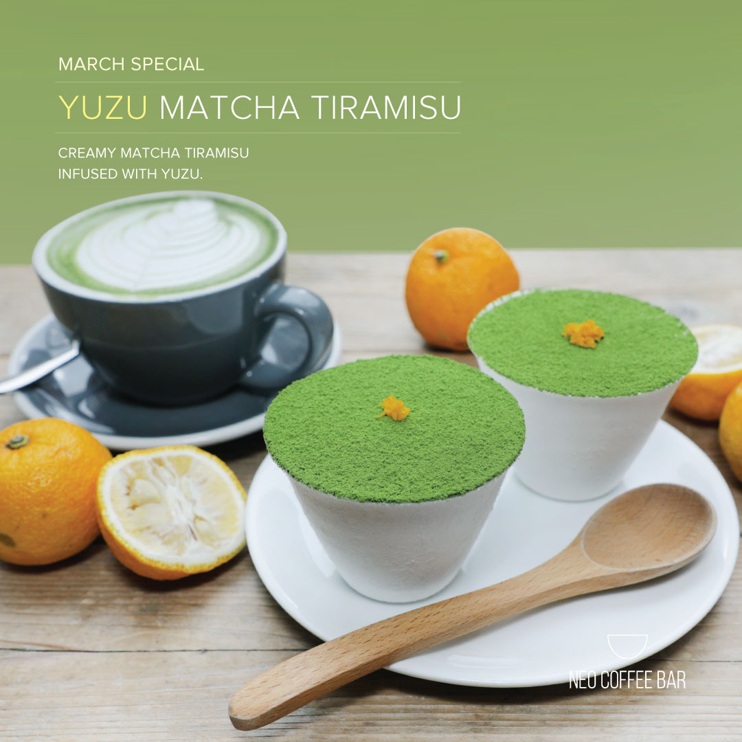 NeoCoffeeBar's tweet photo. Welcome March with our monthly special, Yuzu Matcha Tiramisu! 🍋 Creamy and light, it's infused with just the right amount of citrusy yuzu. What makes it even better? It comes in a compostable cup! 🌲 https://t.co/MRKbjmZzvT