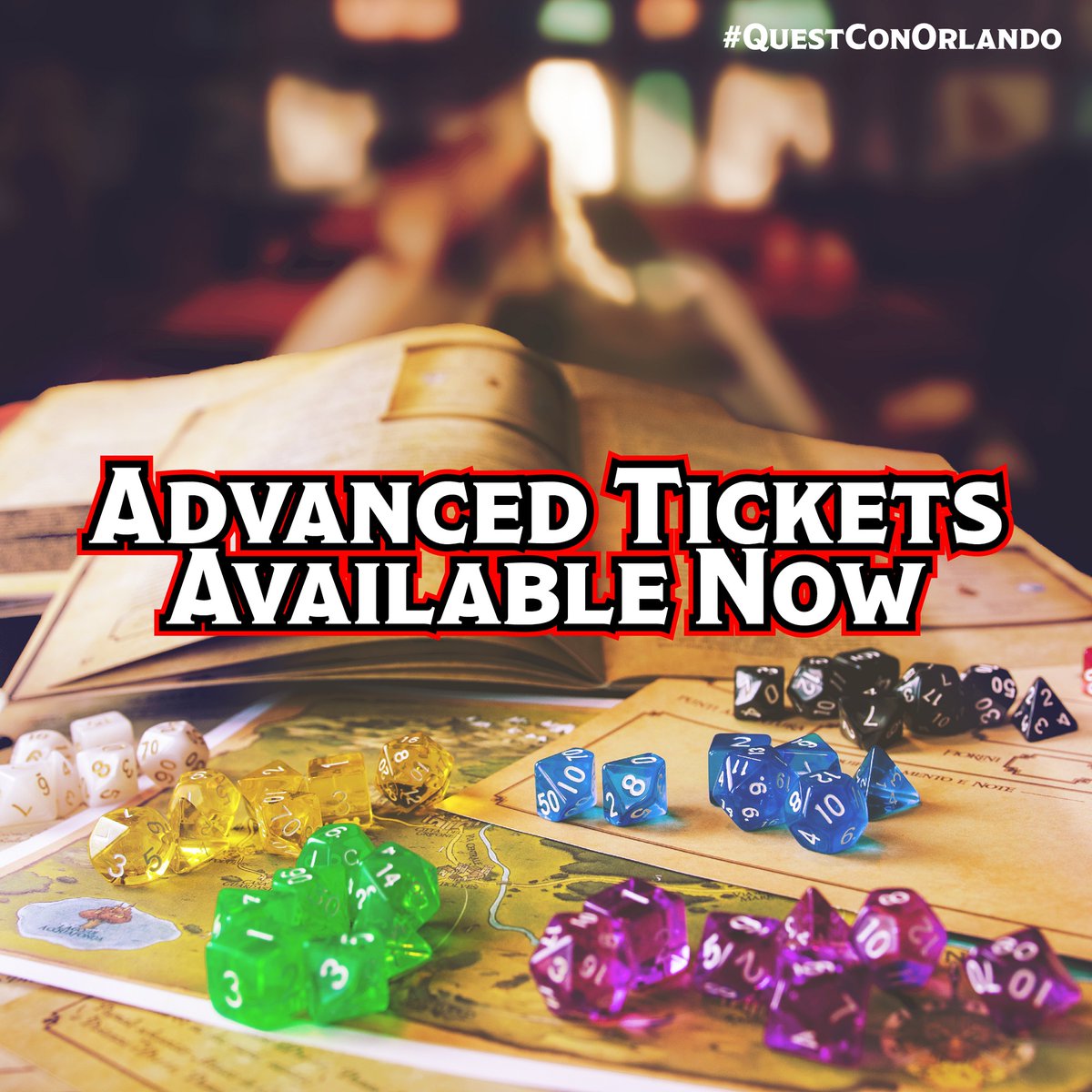 QuestConOrlando's tweet photo. Have you purchased your tickets for Quest Con Orlando yet? Prices will go up on July 1st, so save now! #Tabletop #ComicCon #Orlando #orlandocon #convention #ttrpg #dnd #dungeonsanddragons #tabletopcon #florida https://t.co/467bA3oUFW