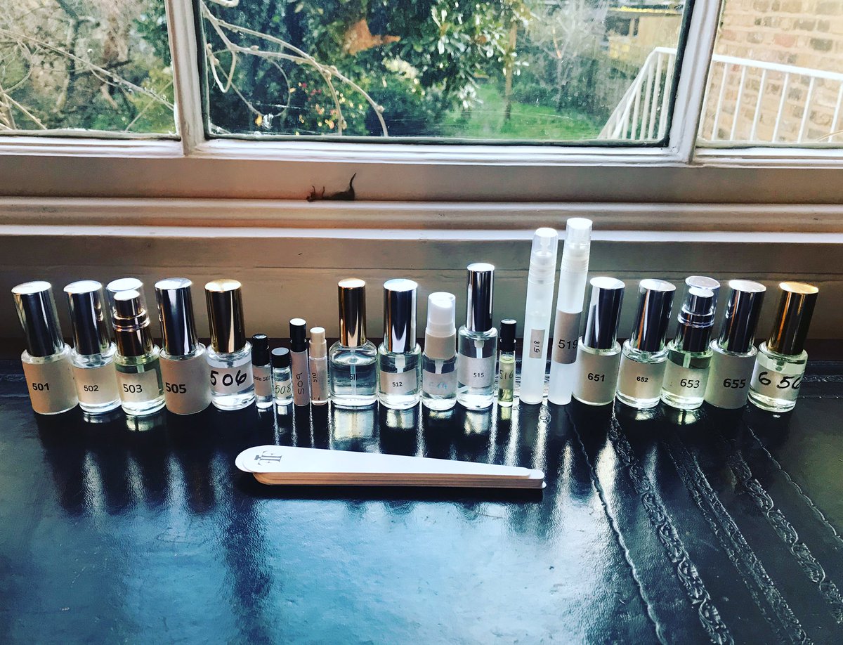 HannahJBetts's tweet image. Checking my marking for this year’s
@Fragrancefounda awards. (Flacons otherwise kept in the dark.)
#blindtesting
#perfume
#scent
#fragrance 
@FragranceFDTN