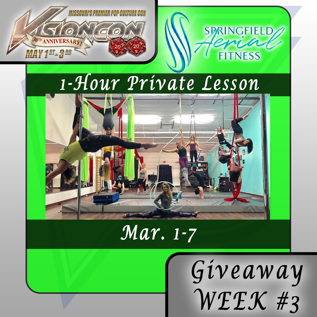 visioncon's tweet photo. ๐ 10 Weeks of Giveaways ๐ WEEK #3 PRIZE - A 1-Hour Private Lesson from Springfield Aerial Fitness!!! Enter by pre-registering for #Visioncon2020 PLUS also be in the running for this year's grand prize, a PS4 Bundle!!! https://t.co/6ITDCHL3yE
#SpringfieldMO #PopCultureCon https://t.co/vhTYJc3tIN