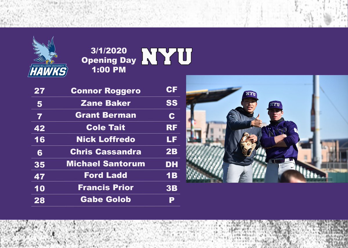 nyu_baseball's tweet photo. Opening day lineup for the good guys 😈 

#LightTheTorch 🔥 https://t.co/XJXiQw22tm
