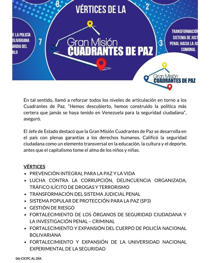 Informamos del relanzamiento de la Gran Misión Cuadrantes de Paz por parte del presidente Nicolás Maduro, donde nos pide reforzar todos los niveles de articulación para llevar a buen puerto esta política de estado; para los estudiantes de la UNES, <a href="/REDIPLOSANDES/">REDIP LOS ANDES</a> <a href="/duglasrondon191/">Duglas Rondón Corona</a>
