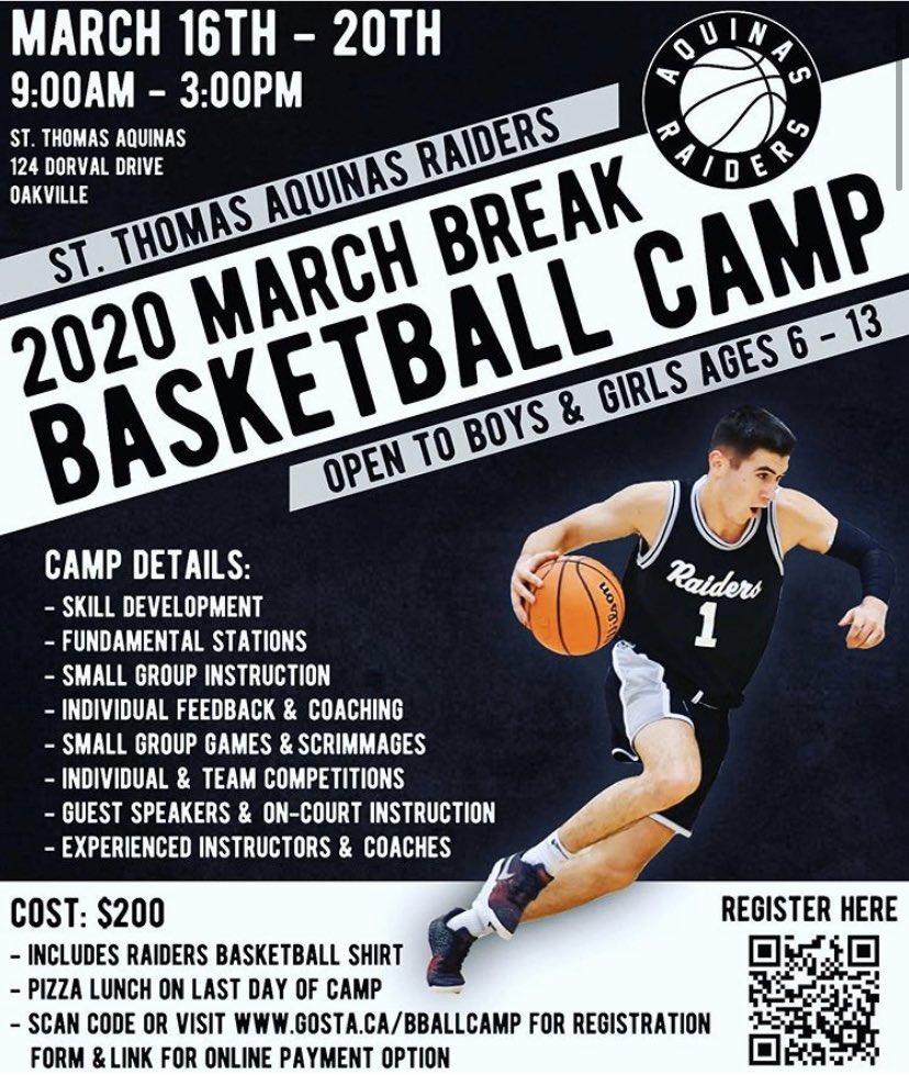 Still time to register for STA’s March Break Basketball Camp!! Visit gosta.ca/bballcamp to register.