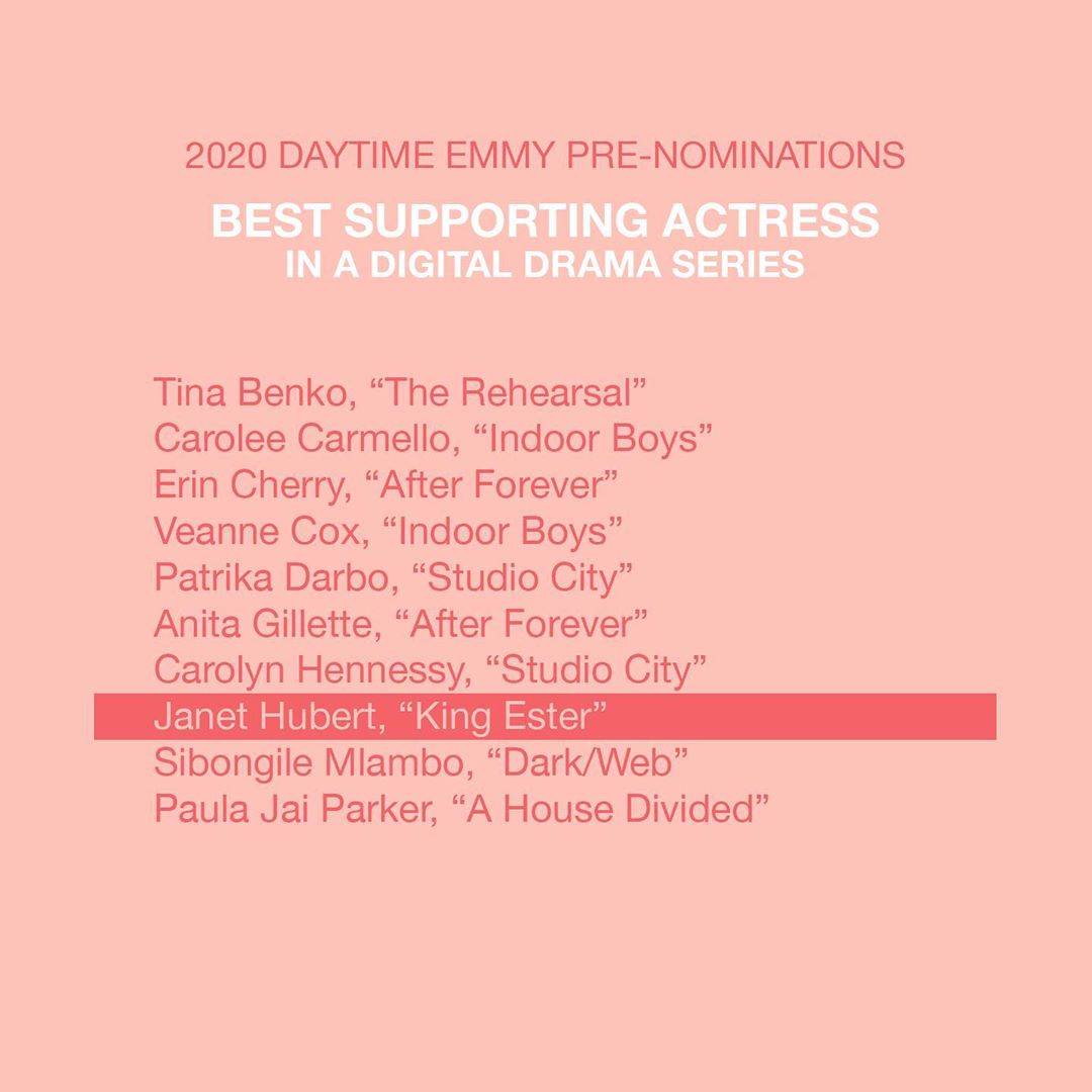HOORAEMedia's tweet photo. Janet Hubert (@Kingesterseries' Mignon) is on the Daytime Emmy shortlist in the category of Best Supporting Actress in a Digital Drama Series! #kingesterseries https://t.co/rGSN5TOMPC