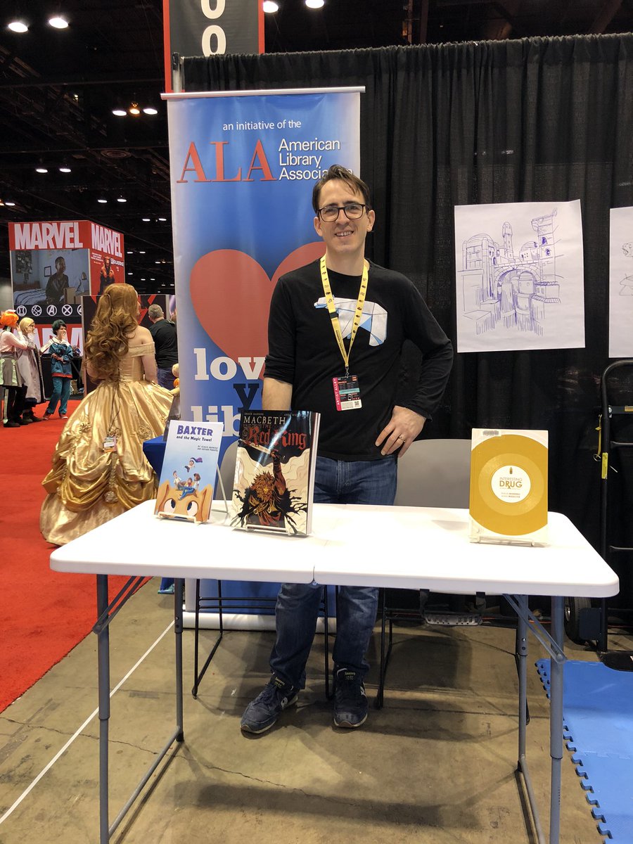 libcomix's tweet photo. Come meet and get some of @FasterthanShaun ‘s awesome comics at the #LibPopUp #C2E2Lib #libcomix https://t.co/29khStkROk