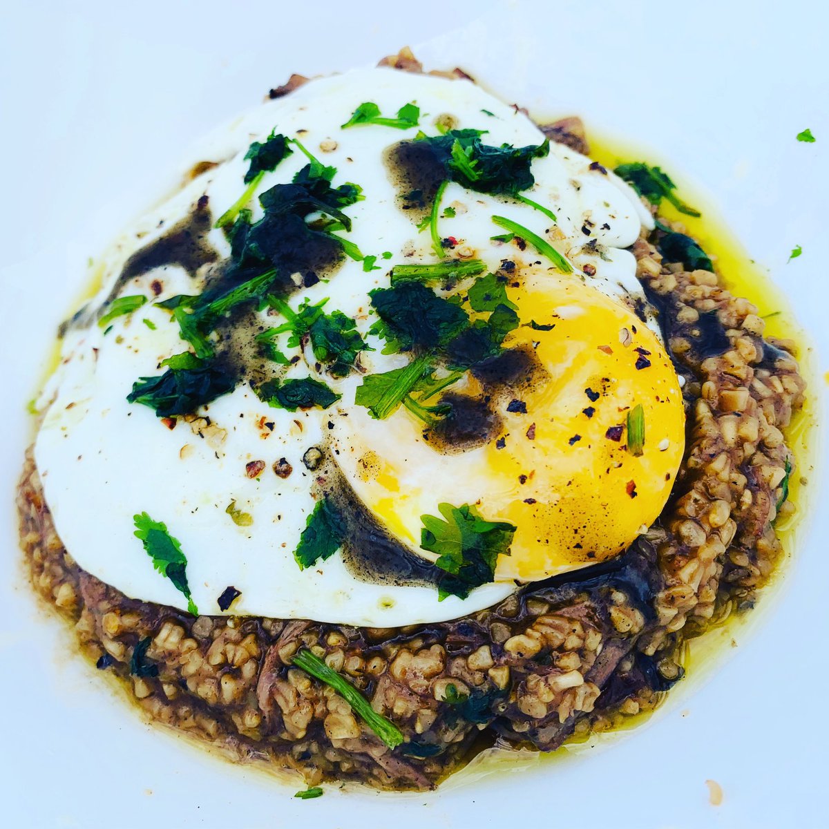 MARCALANGRAY's tweet photo. #SavoryOats for #Breakfast, & a #LongWalk on #TheBeach before we hit #TheStudio, I whipped up #Braised #Beef #ShortRibs, #FreeRange #Eggs, #Green #Onion & #Cilantro #Oil, over #WholeGrain #SteelCutOats ... #EssCalate #TheDjCanCook #TV #Webisode #Beach #Island #EatWell #House https://t.co/5sMkMAQAai