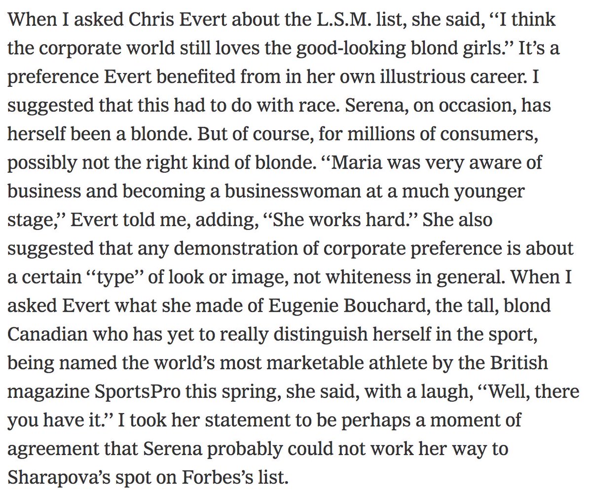 Serena is fully aware of the double standards that exist between her and someone like Sharapova when it comes to endorsements, brand-building, and marketing, both inside and outside of the sport. More importantly, she is aware of what her success means for women like her.