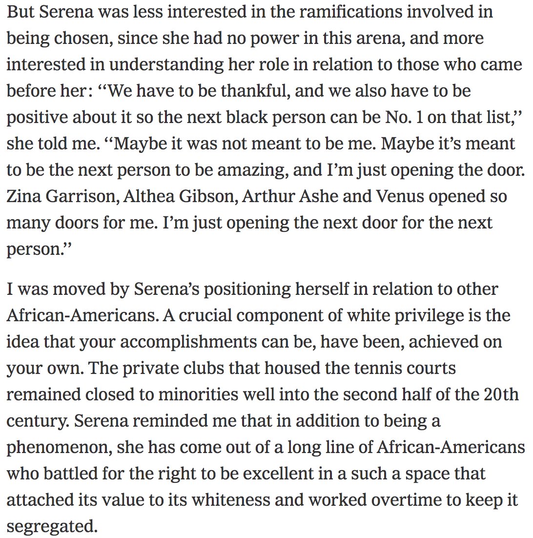 Serena is fully aware of the double standards that exist between her and someone like Sharapova when it comes to endorsements, brand-building, and marketing, both inside and outside of the sport. More importantly, she is aware of what her success means for women like her.