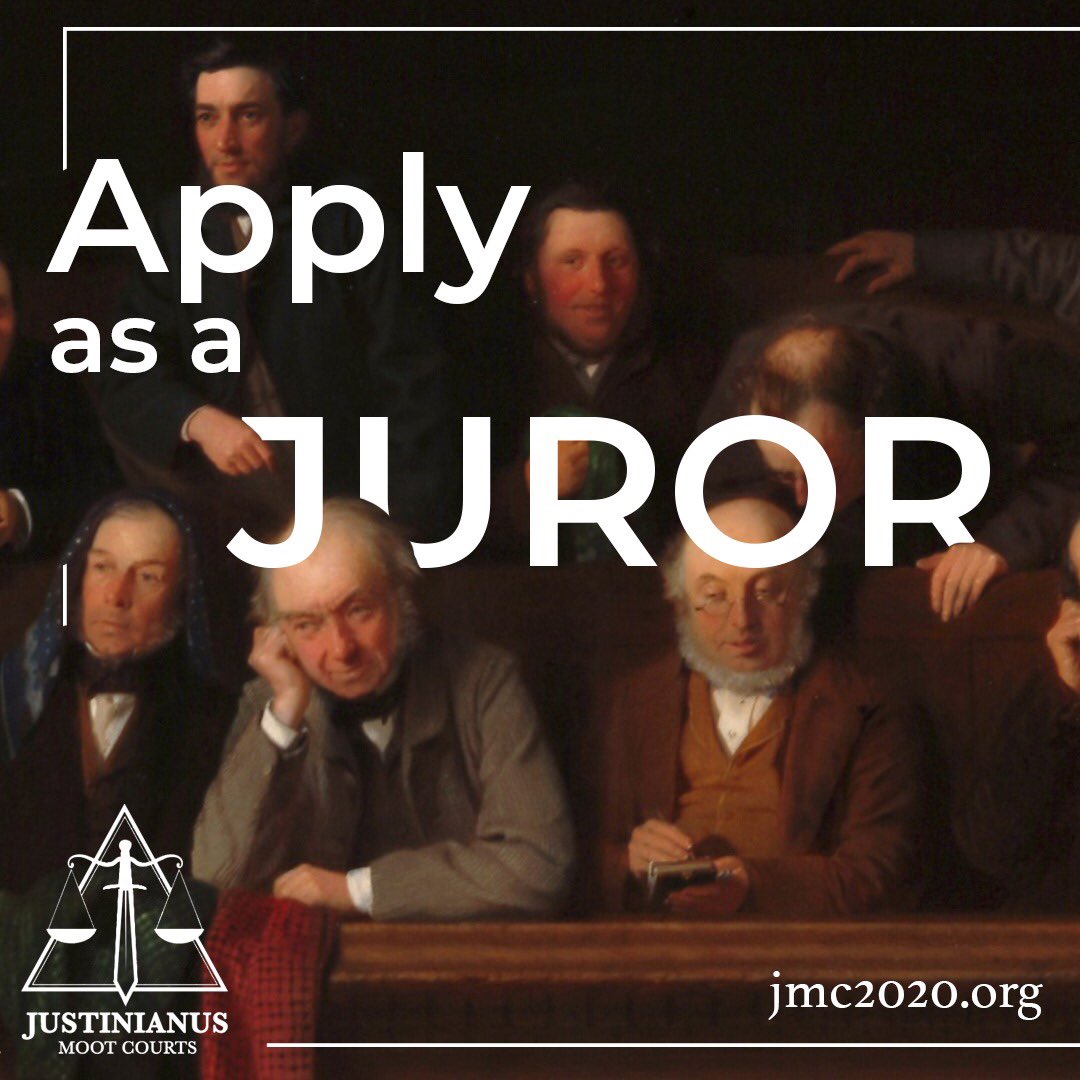 Are you ready to be sworn as a justice defender? If so, apply now as a juror via jmc2020.org! In U.S. Criminal Court, jurors are one of the main principle organs and composed of people who represent a cross-section of the community. #JMC20 #JustinianusMootCourts