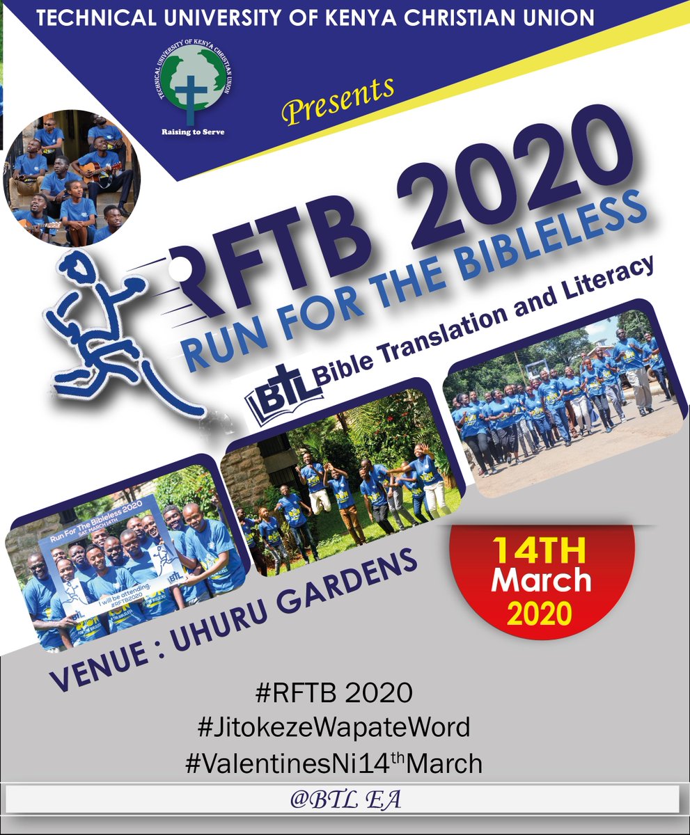 TUK_CU's tweet photo. 2020 Edition @ UHURU GARDENS ....ON 14TH MARCH
# jitokezewapateword
#RFTB
#TUKCU
2020 RUN FOR THE BIBLELESS.....DON'T MISS THIS.... https://t.co/KIuo50Gc5Q