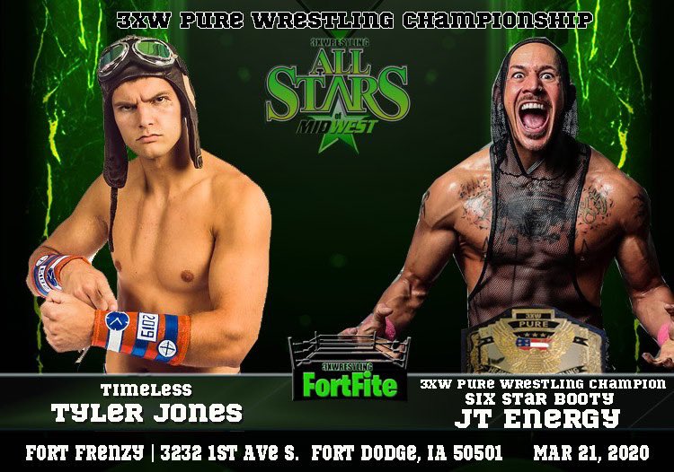 3xwrestling's tweet photo. Saturday March 21st, we debut in Ft. Dodge, IA at @FortFrenzy ! Get tickets: https://t.co/lLy8OvbTG2… https://t.co/Kz0rusJK3j