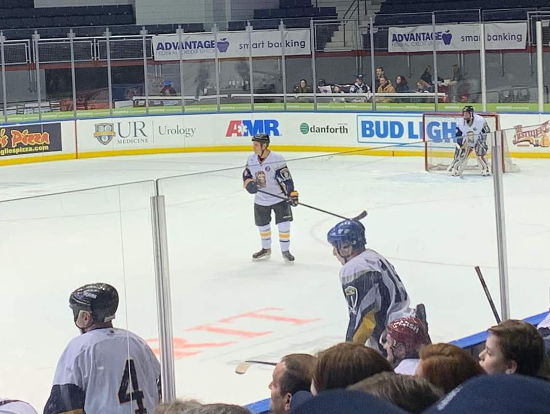 CyclonesWebster's tweet photo. Webster Cyclones @AmerksHockey for Hometown Heroes night. Cyclone coach Bob DiNicola laced 'em up for RPD v. Sheriff's dept. Great times! #amerks #Rochester #hockey https://t.co/YblMw4mz0j
