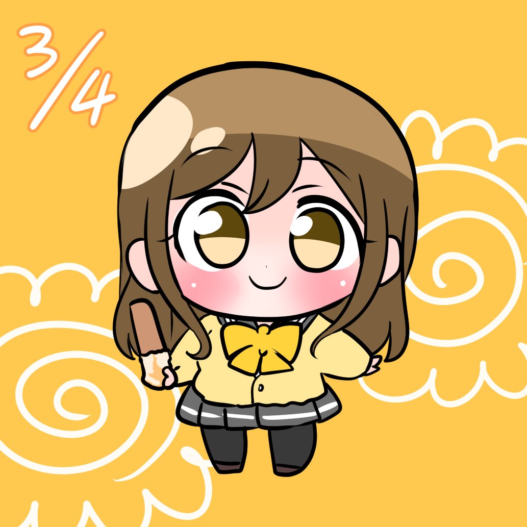 kunikida hanamaru 1girl brown hair school uniform solo chibi smile pantyhose  illustration images