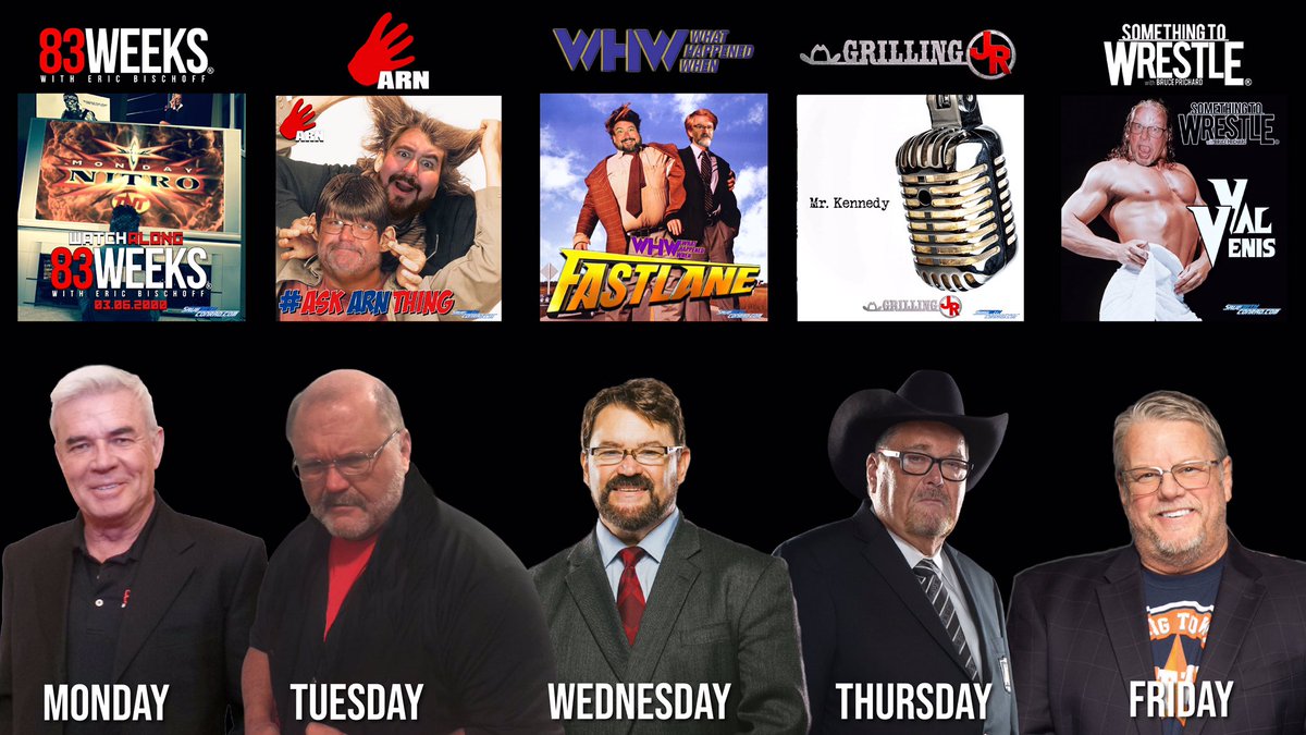 dgsilva1975's tweet photo. This week on your favorite podcasts!
M- @83Weeks #NitroParty
T- @TheArnShow #AskArnything
W- @WHWMonday #Fastlane2017
T- @JrGrilling #MrKennedy
F- @PrichardShow #ValVenis 

Advertise on the pods is simple. Fill out a quick form at https://t.co/fDaMMv4NtR https://t.co/a3ky72FTzk